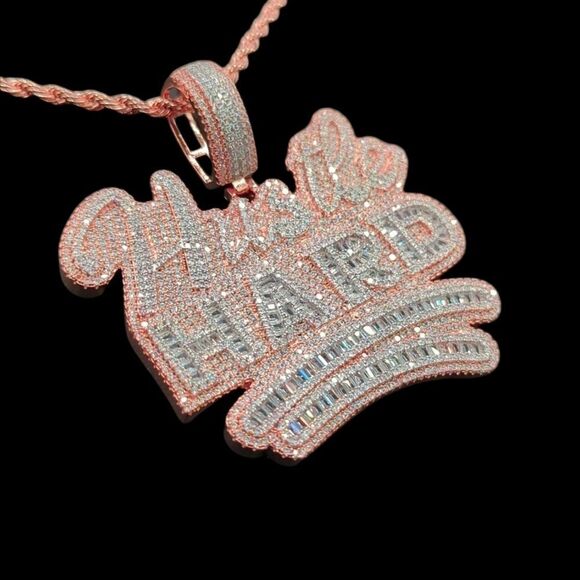 14K Rose Gold Finish Hustle Hard - Free 24inch x 3mm Rope Chain. - Picture 2 of 8